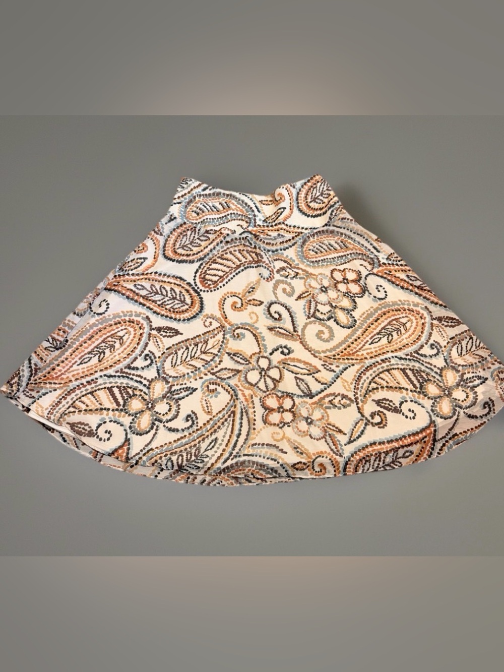 Rising Threads Size 4 Paisley A-Line Skirt Boho Cream Brown Blue